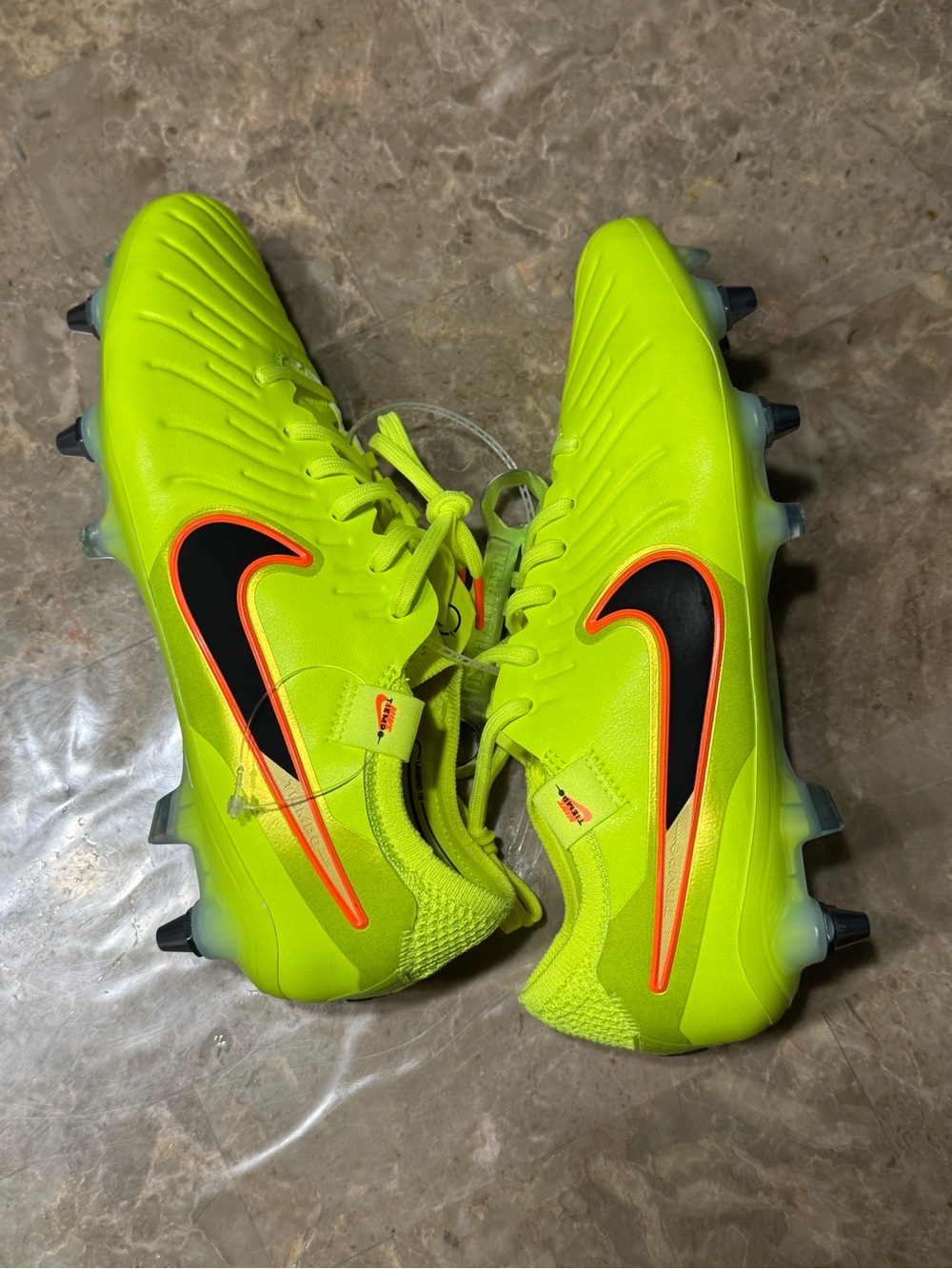 New Nike Tiempo Legend 10 Elite SG-Pro soccer cleats in a volt/black colorway